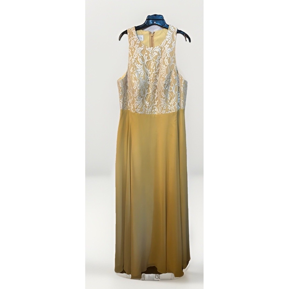 Azazie Kate Bridesmaid Dress Size C (18) Gold Lace Formal Full Length Pockets